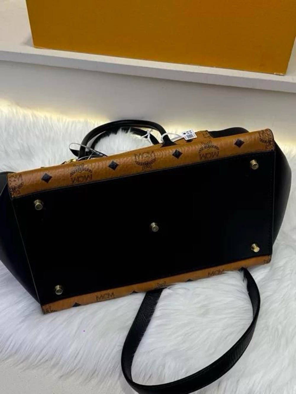 MCM Cognac Visetos Tote with Black Leather Trim - Picture 2 of 4